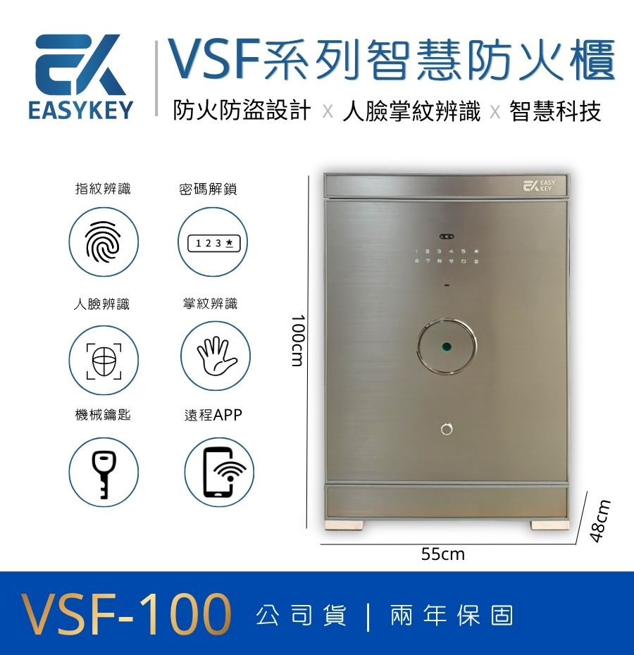 【EASY KEY】防火防潮防盜 高質感電子保險櫃 人臉掌紋辨識 VSF-100