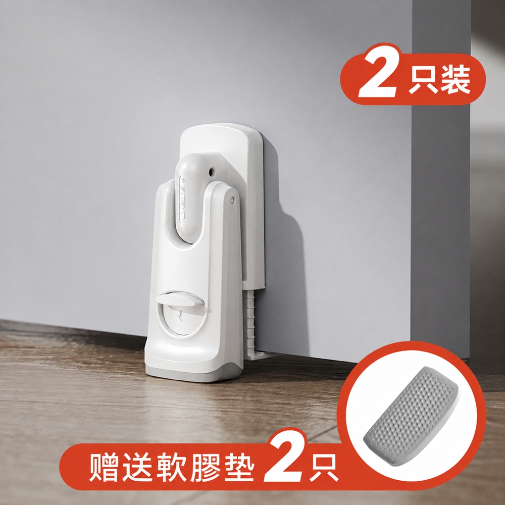 【歐林居家Orin】防關門阻門器 防夾手阻門器 門卡 抵門器(單腳操作/雙向止滑 白色2隻)