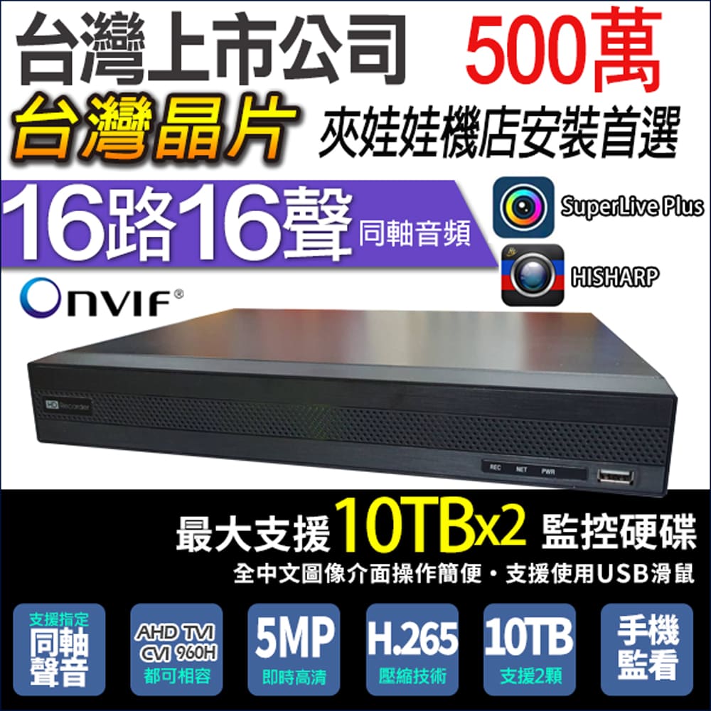 KingNet 帝網 台製 監視器 16路主機DVR 5MP 500萬 8聲道 H.265 向下相容 AHD TVI CVI IPC