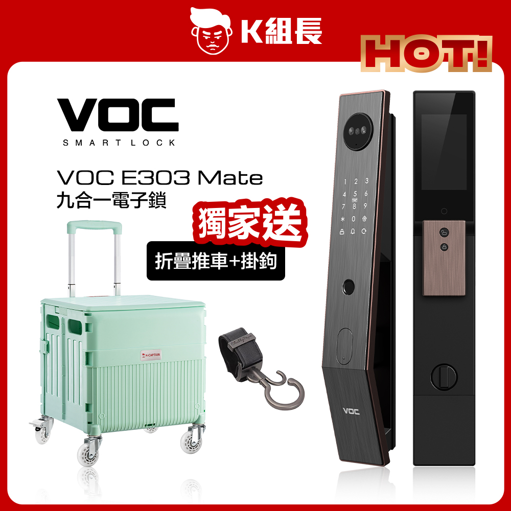 VOC E303 Mate 遠近端貓眼｜人臉｜指紋｜卡片｜密碼｜鑰匙｜遠端｜門鈴｜多功時效密碼 九合一電子鎖  K組長