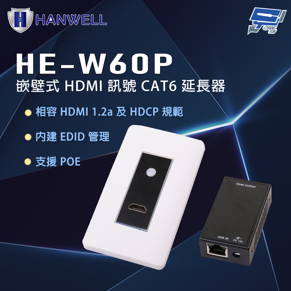 Changyun 昌運監視器 HANWELL HE-W60P 嵌壁式 HDMI 訊號 CAT6 延長器