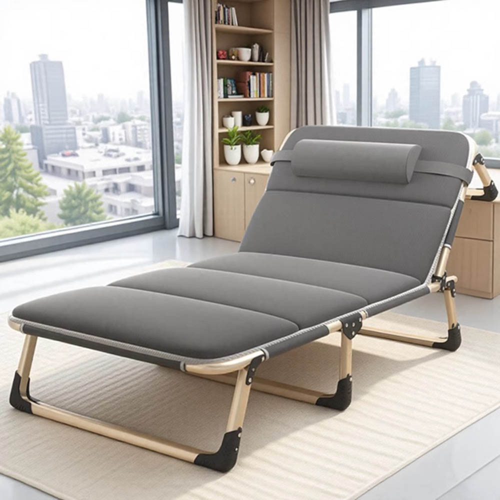 【木洸】家用便攜式簡易單人床192*75*28CM4D透氣墊折疊椅-灰色（單人床/折疊床/折疊椅）
