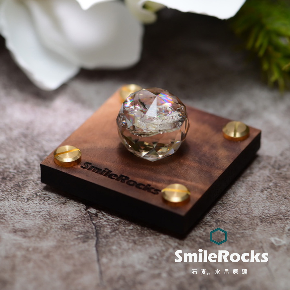 SmileRocks 石麥 水晶原礦 彩虹光刻面茶水晶球No.621070845