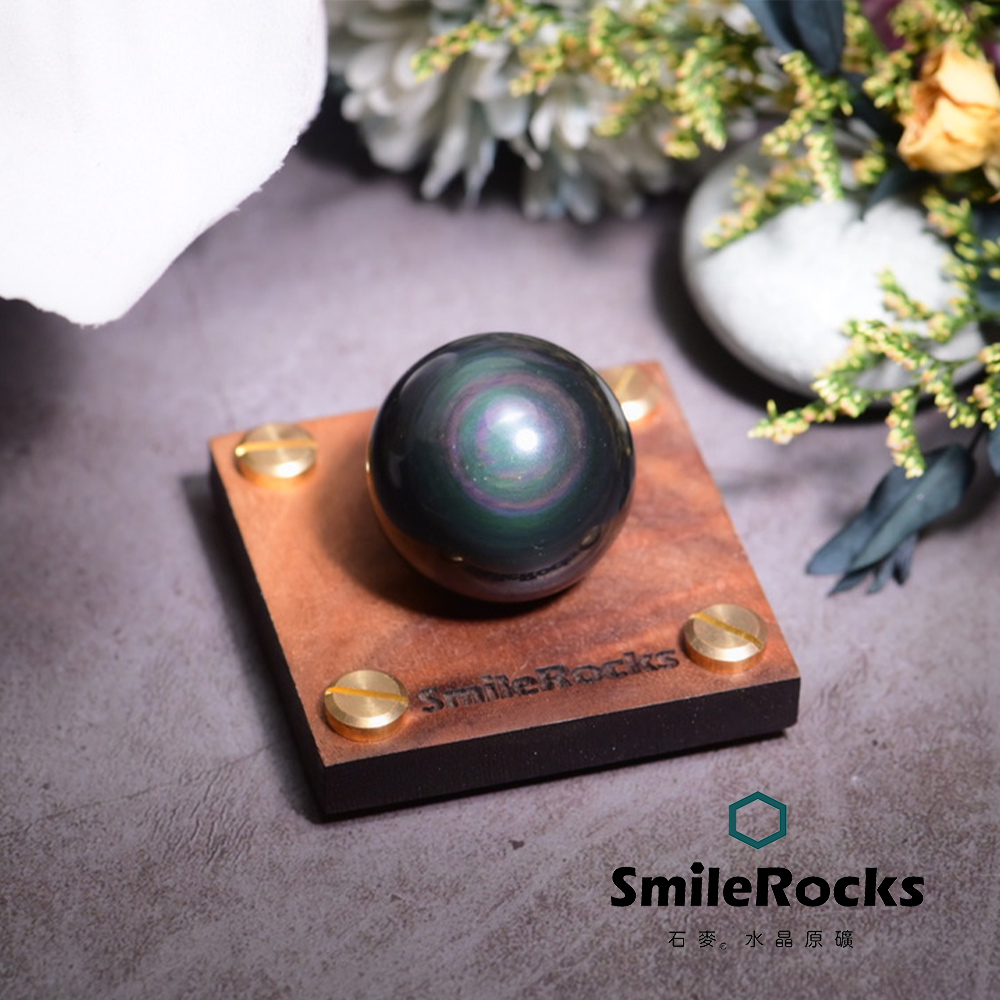 SmileRocks 石麥 彩虹黑曜水晶球 直徑3.3cm No.623210305