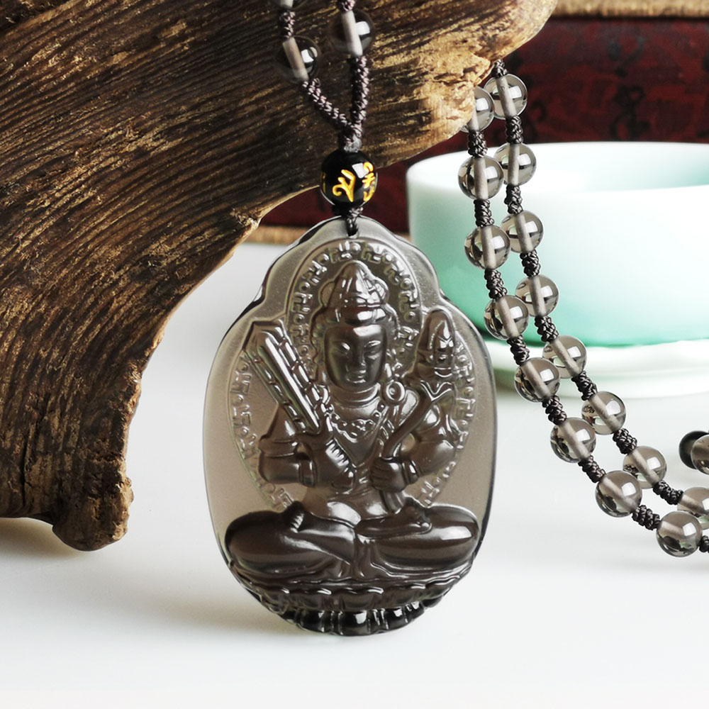 財神小舖 生肖牛虎(虛空藏菩薩)本命佛-頂級冰晶黑曜石項鍊(冰晶)-已開光