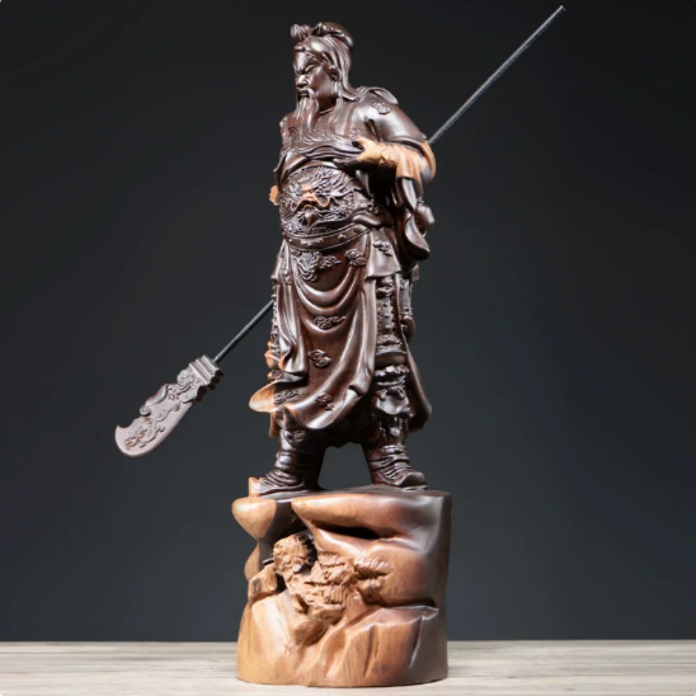 黑檀木雕關公擺件實木雕刻武財神佛像客廳供奉關羽紅木關二爺神像