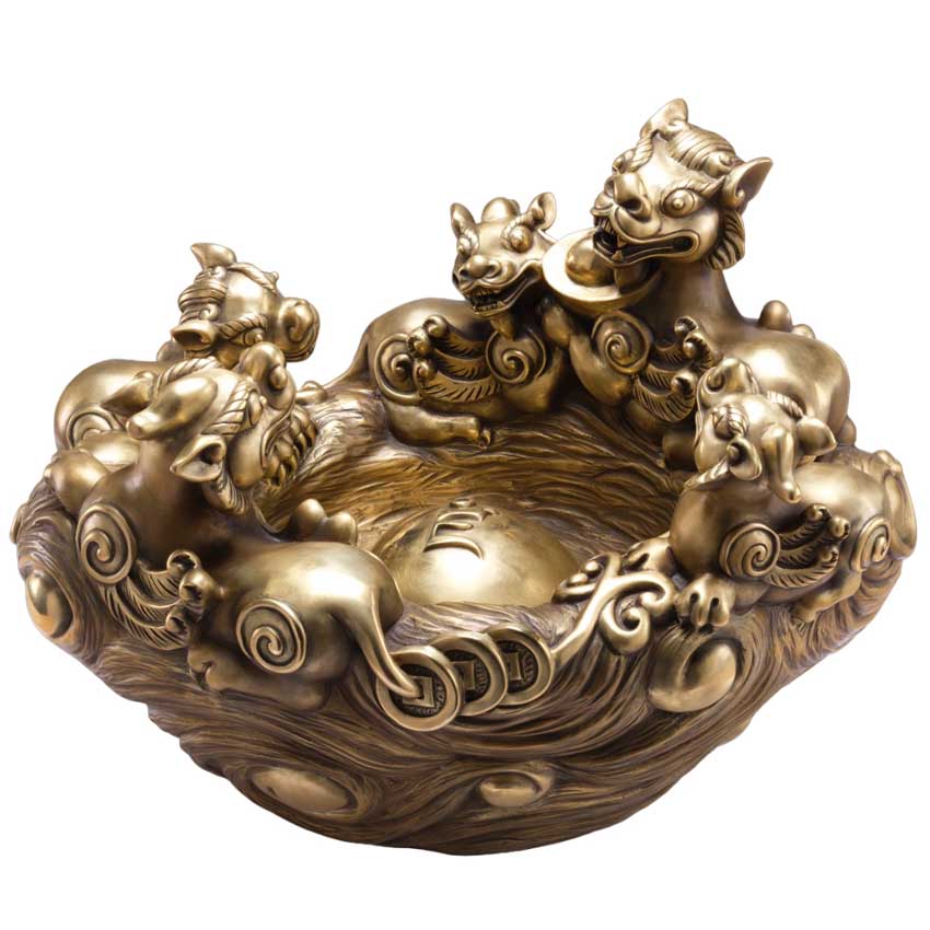聚宝盆 開運陶源全家福貔貅聚寶盆~羅廣維限量88組銅雕- PChome 24h購物