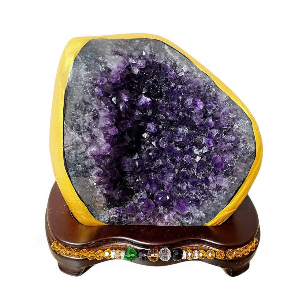 A1寶石稀有5A紫水晶綠幽靈瑪腦邊-同紫晶洞能量/招財開運/擋煞/防小人