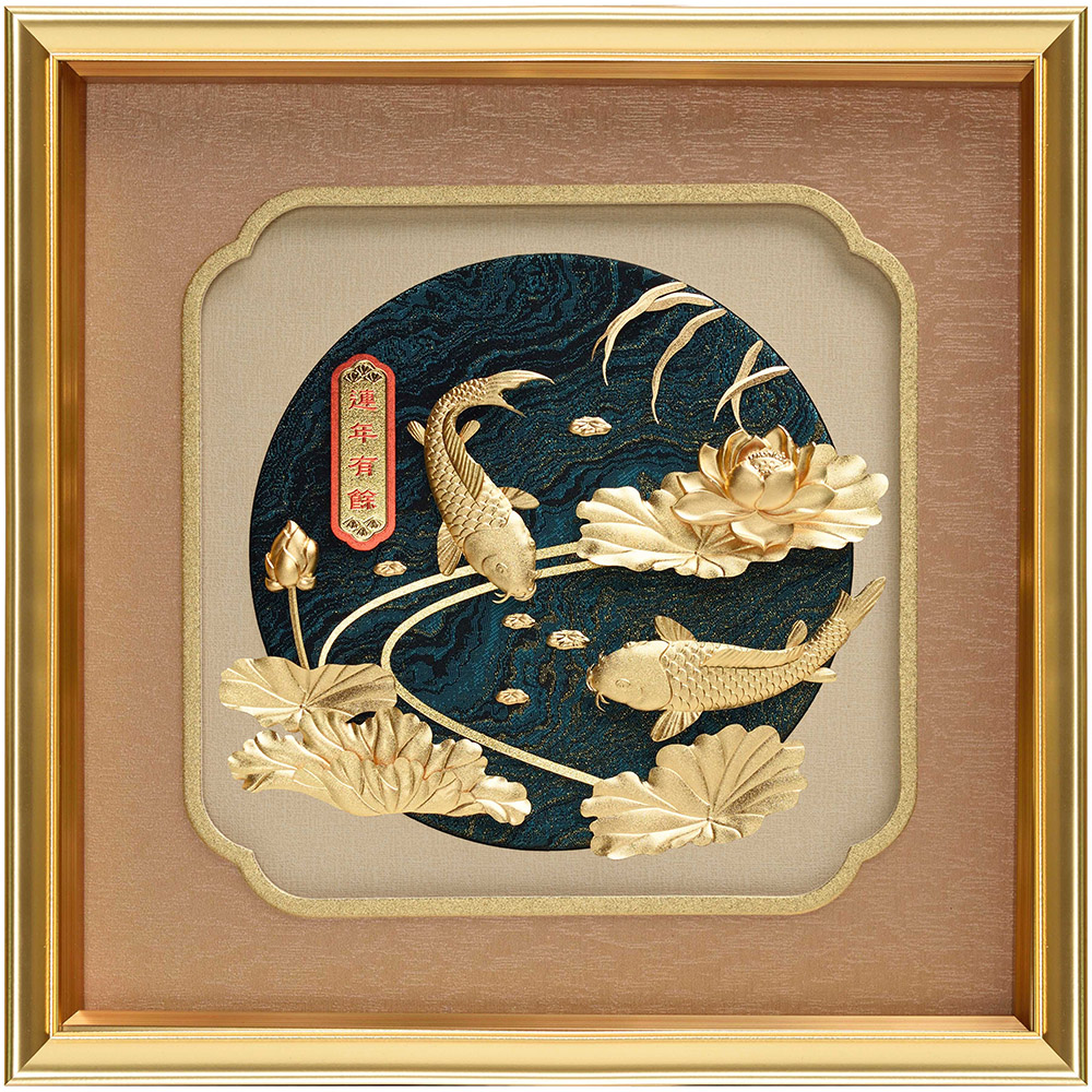 開運陶源 金箔畫 純金 豐年系列【連年有餘】...30x30cm