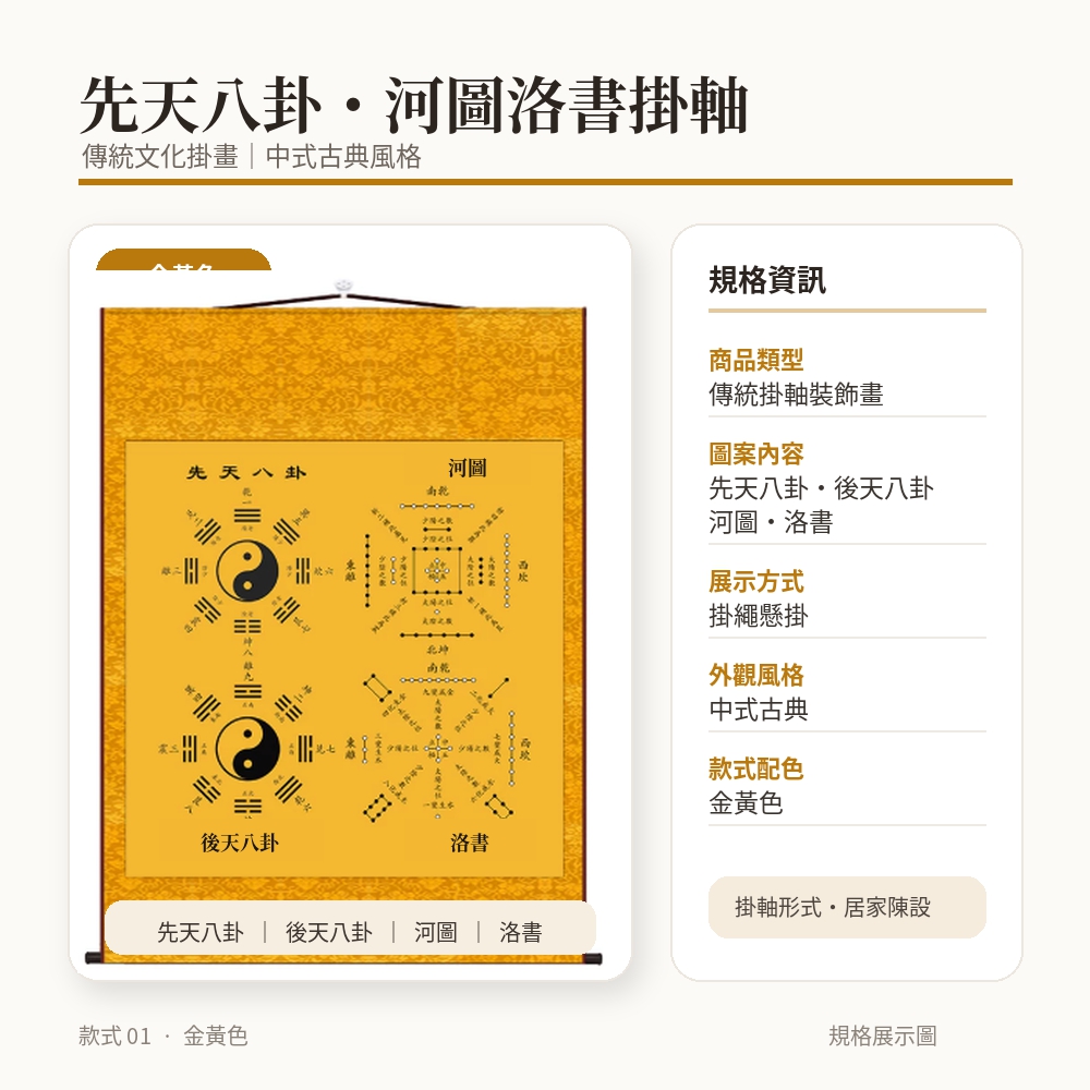Keno可諾空間八卦圖太極八卦圖掛畫河圖洛書五行風水捲軸玄關客廳中式