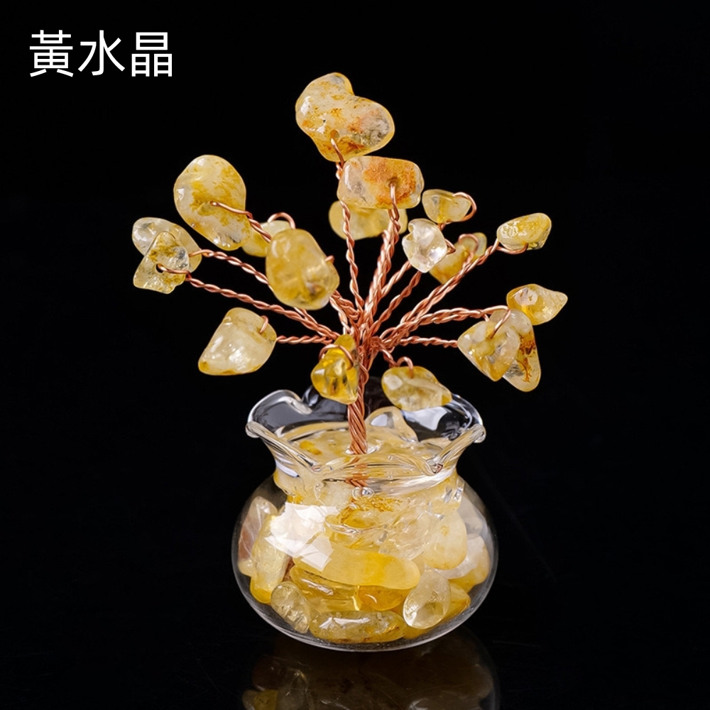 好運旺旺來迷你發財樹/招財樹-天然水晶碎石(黃水晶) - PChome 24h購物