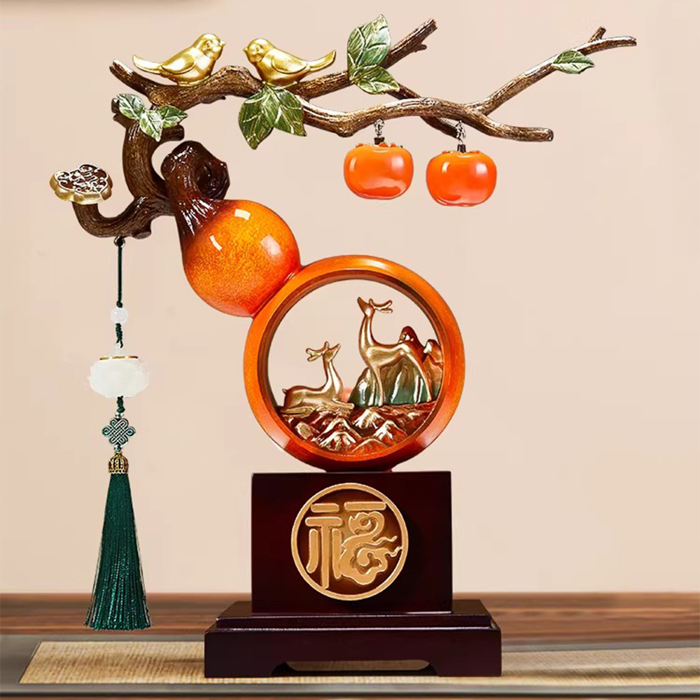 如意柿子擺件 葫蘆客廳裝飾品 玄關擺件飾品 喬遷新居禮品 柿柿事事 主圖款
