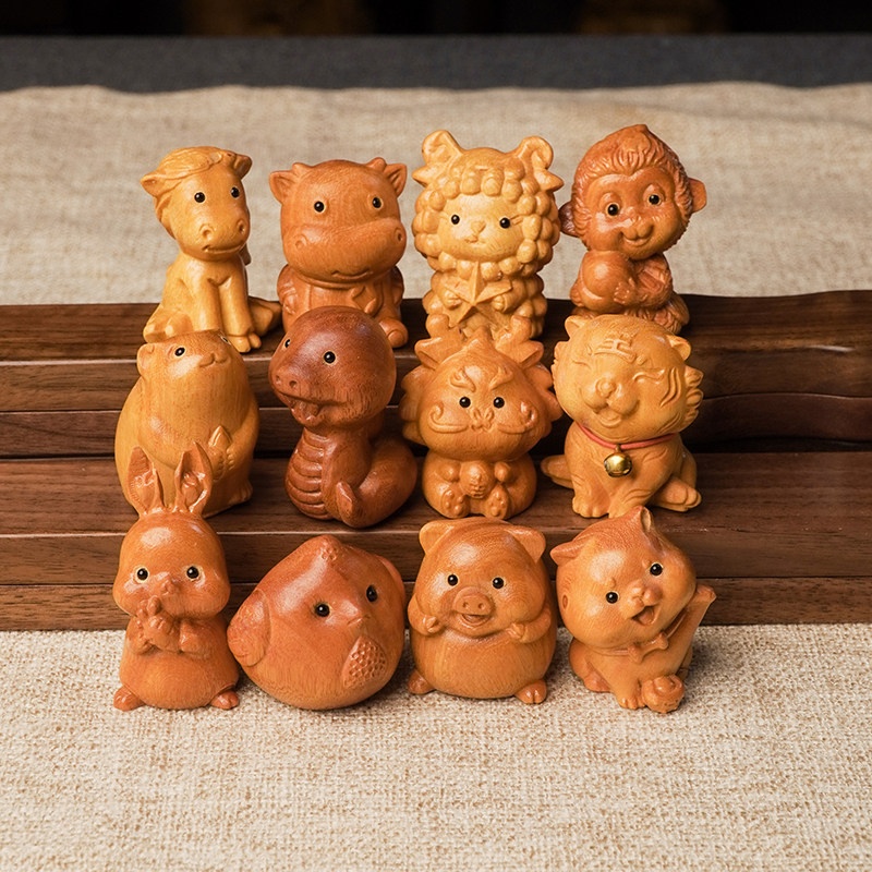 竹木黃檀木雕十二生肖擺件鼠牛虎兔龍蛇馬羊猴雞狗豬工藝品