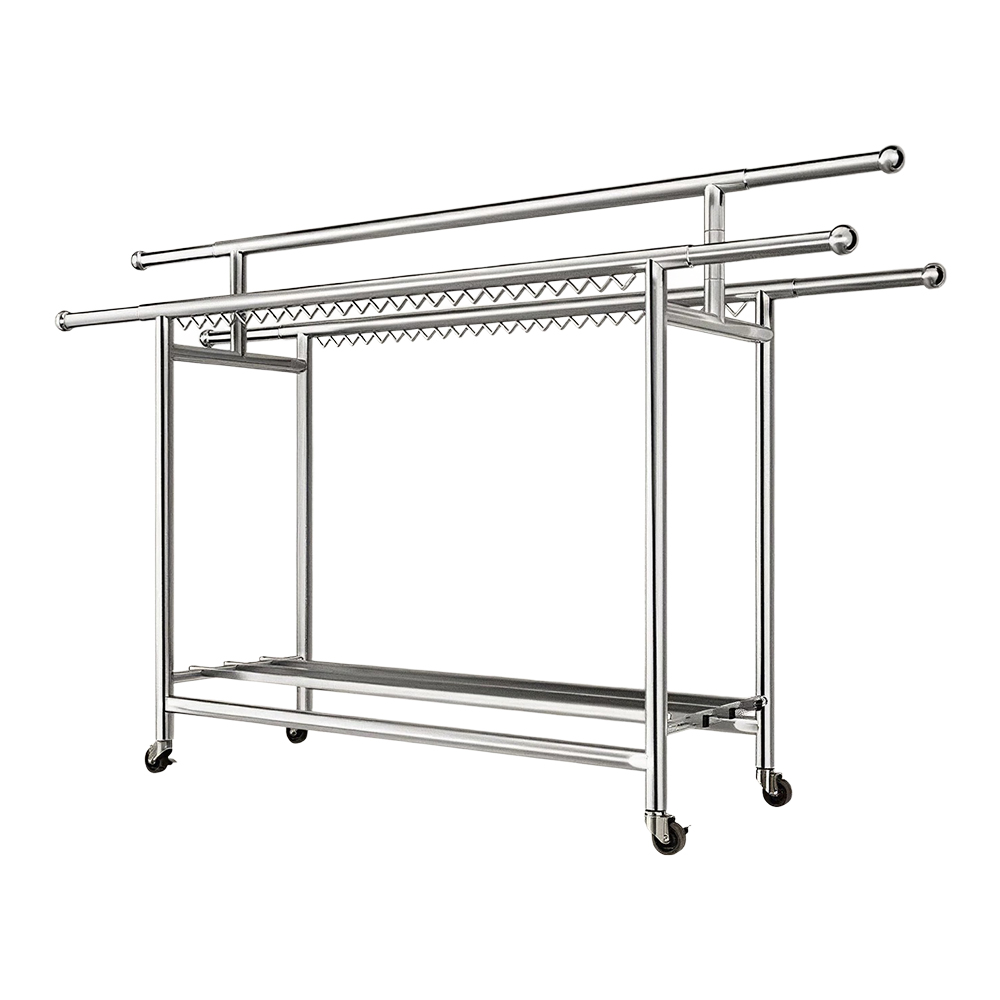 Style 2米三桿加高不鏽鋼伸縮曬衣架(波形防風勾/附層架/附輪)/伸縮衣架/摺疊衣架/晾衣架/曬鞋架