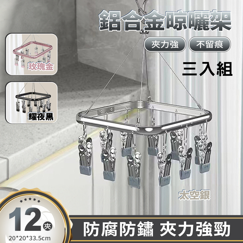 APEX 鋁合金晾曬夾12夾 三入組 (曬衣夾 晾衣夾 吊襪夾 曬襪夾 夾子)