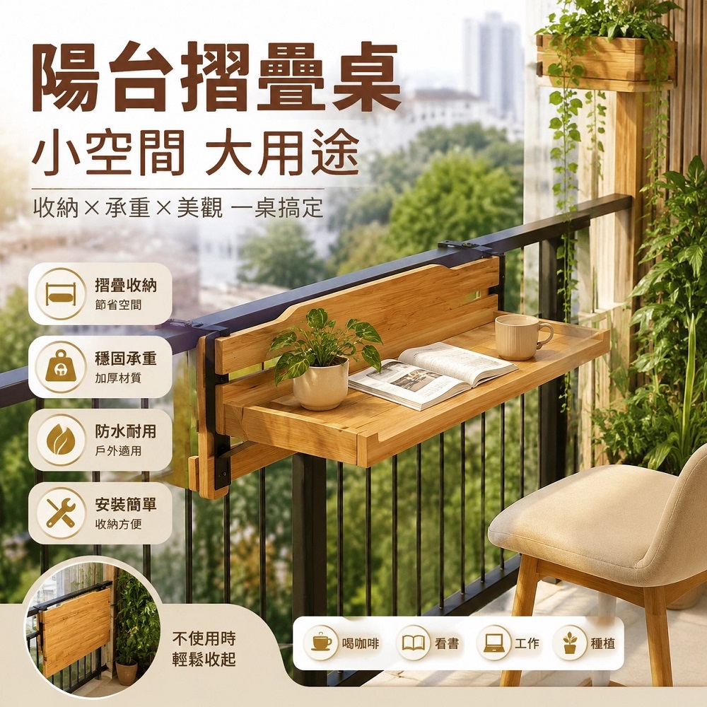 創意陽台護欄懸掛吧台桌 實木折疊休閒小吧台 庭院圍欄懸掛桌