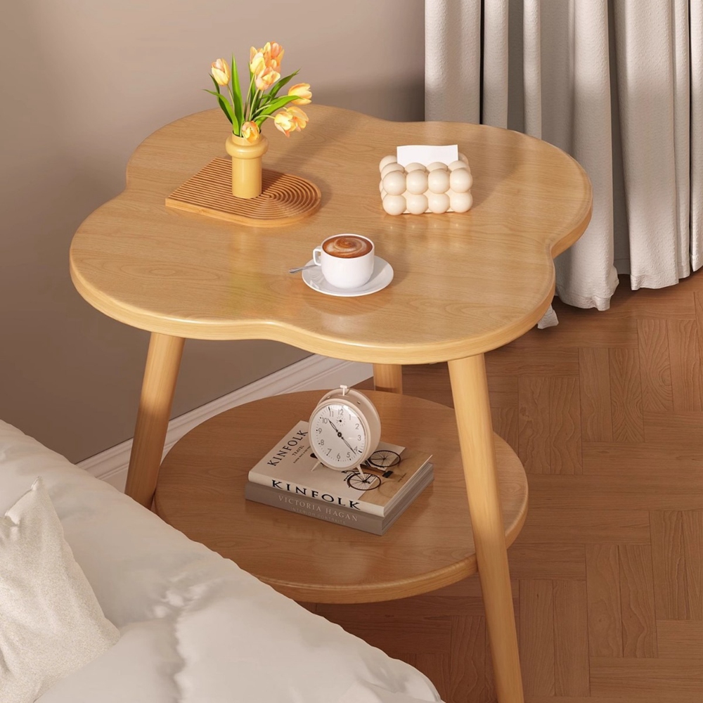【Quality 聚家】小圓桌茶几 客廳家用沙發邊几邊桌 床頭桌 陽臺茶桌 40*52cm(雙層置物/防水耐刮)