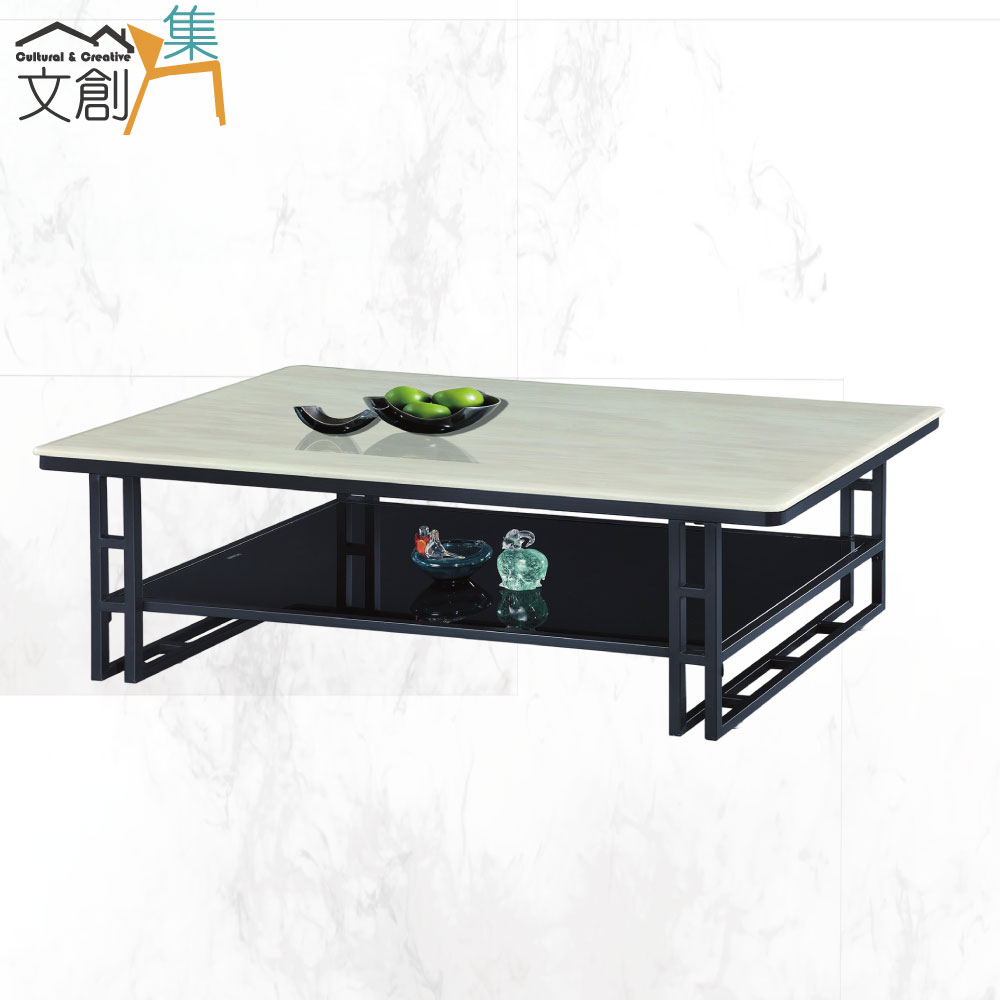 文創集 柯畢4.3尺雲紋石面玻璃大茶几