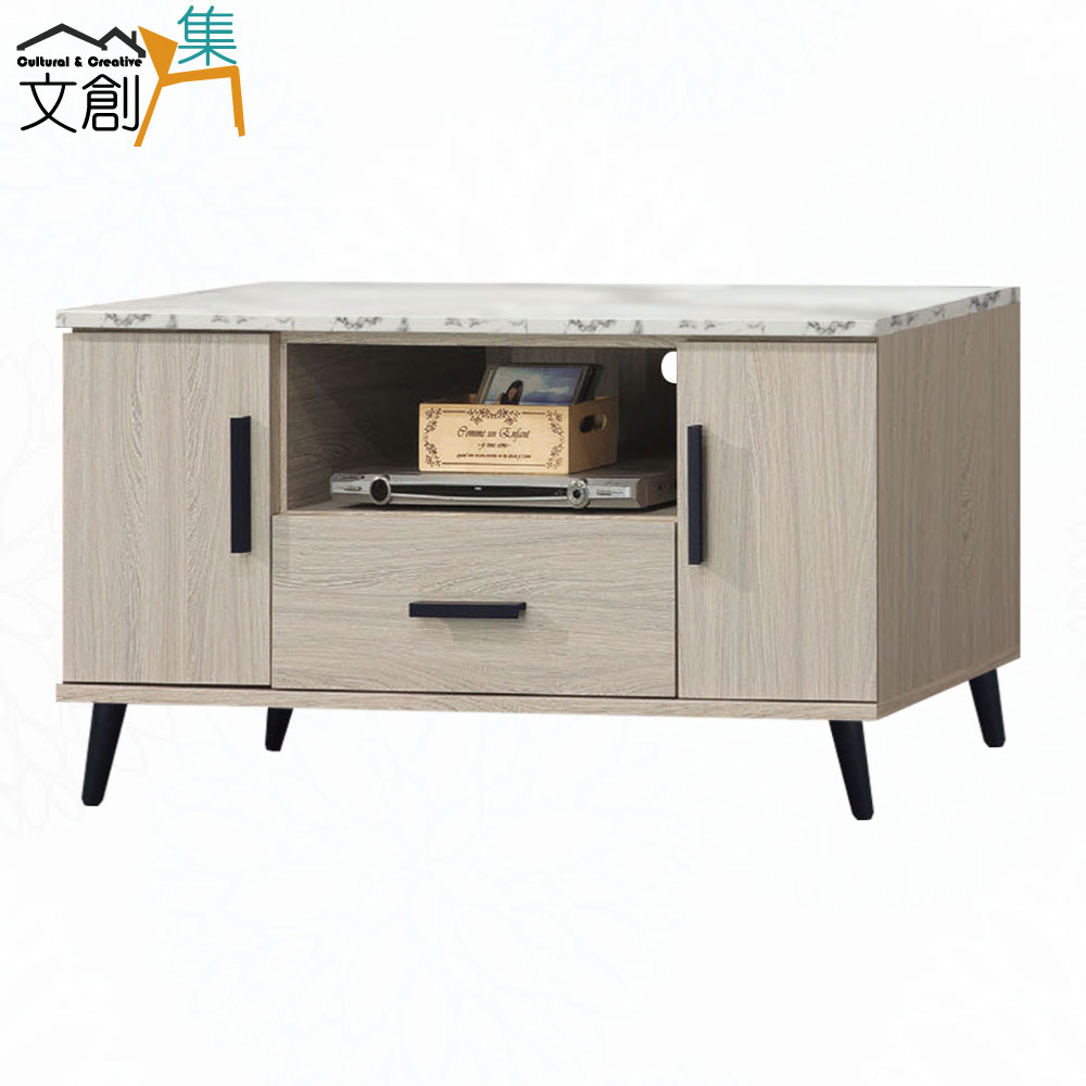 文創集 【文創集】爾可3.9尺二門單抽仿雲紋石面電視櫃/視聽櫃(二色可選)