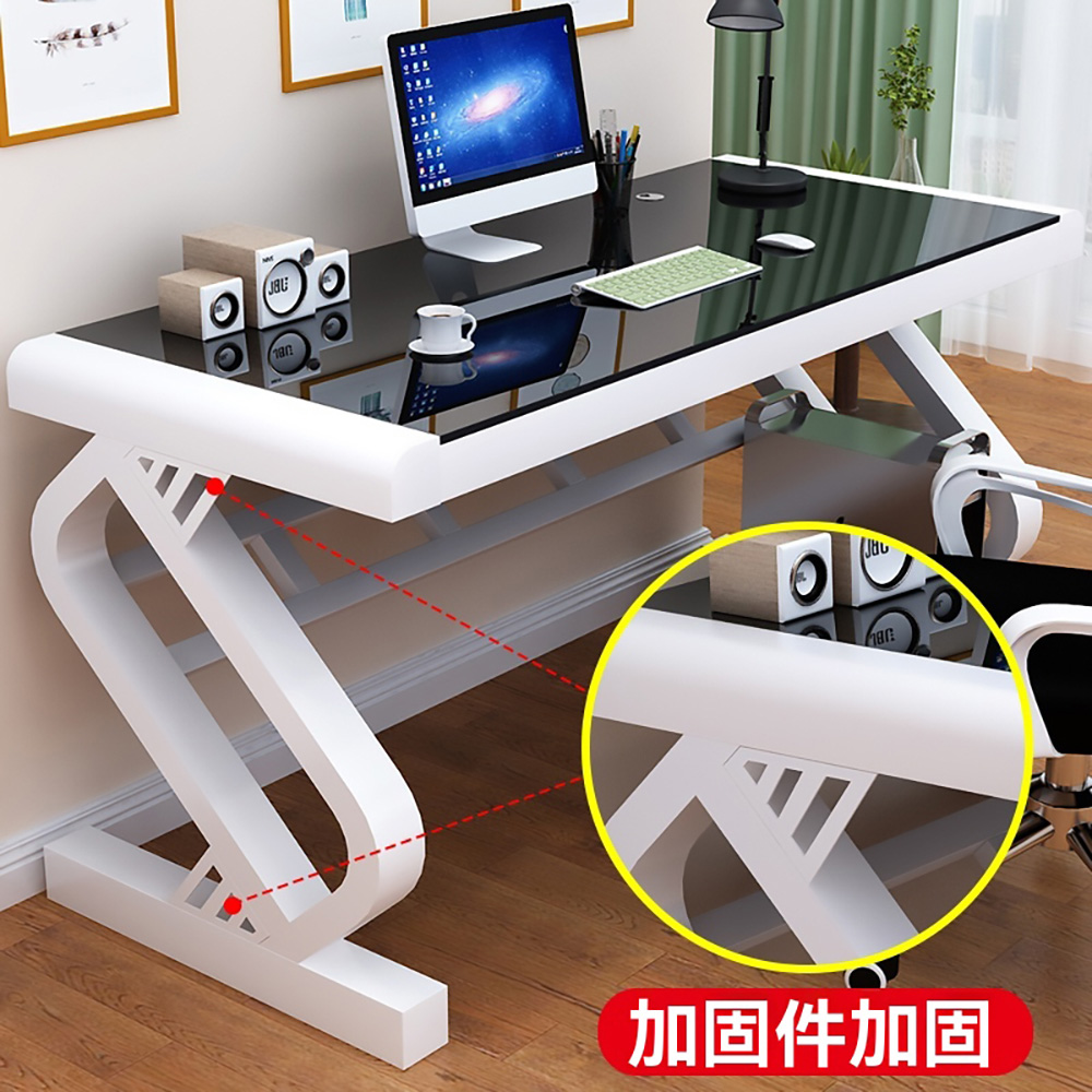 集集客 書桌電腦桌帶鍵盤托100x60x75cm 鋼化玻璃辦公桌 電競桌 工作桌 兒童書桌