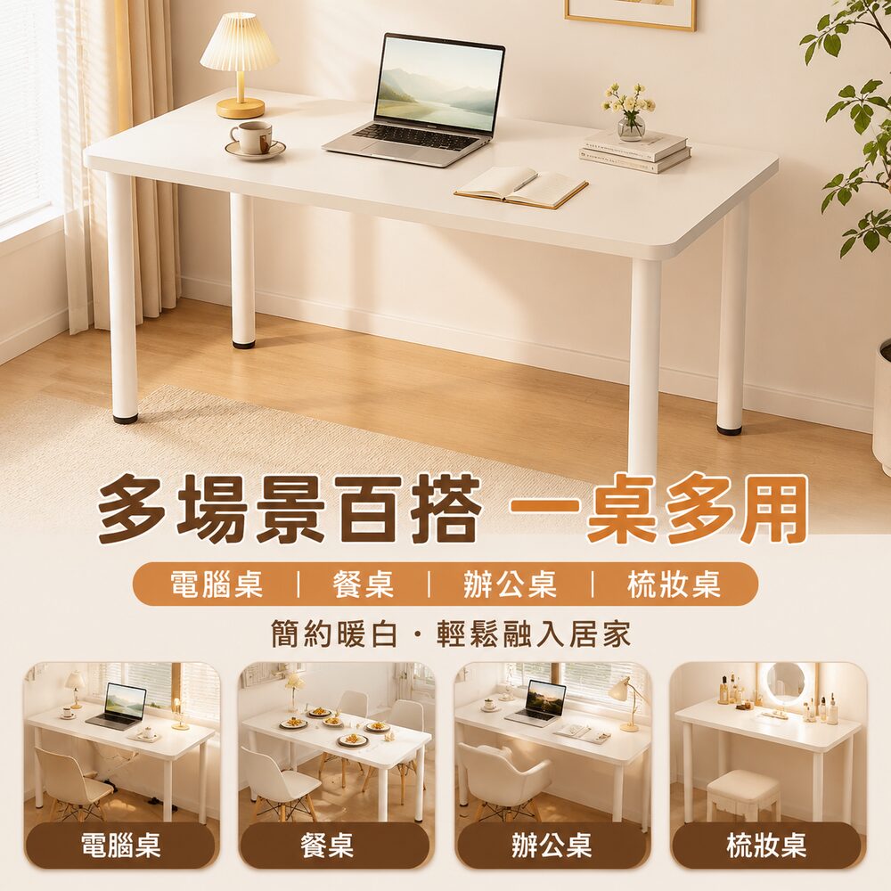 WOG 窩居 ins 風白色桌子 120x50 公分圓角化妝桌 電腦桌 家用學習書桌 辦公桌 工作桌 臥室床邊桌 白色電腦桌