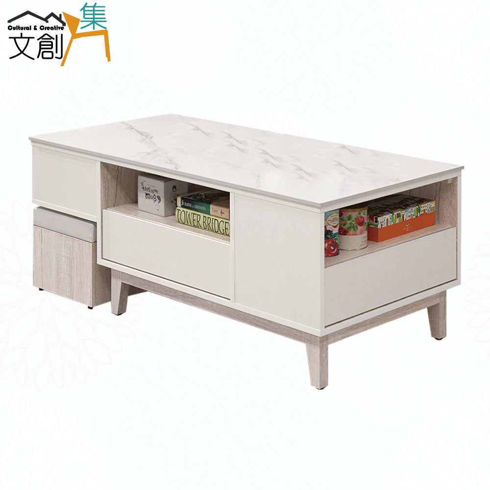文創集 杜蘭可4尺岩板大茶几(附贈可收納椅凳單張)