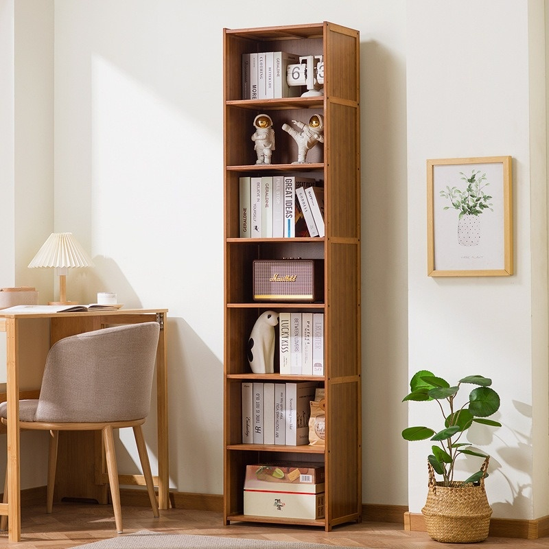 【木洸】40*30*175cm七層茶色書架置物架落地簡易家用多層客廳小書櫃子學生儲物櫃收納靠墻雜物櫃
