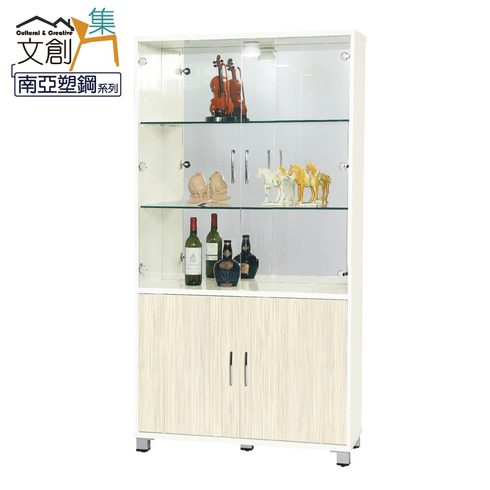 文創集 宮本 南亞塑鋼3.1尺四開門玻璃高展示櫃/收納櫃(內置LED透射燈)
