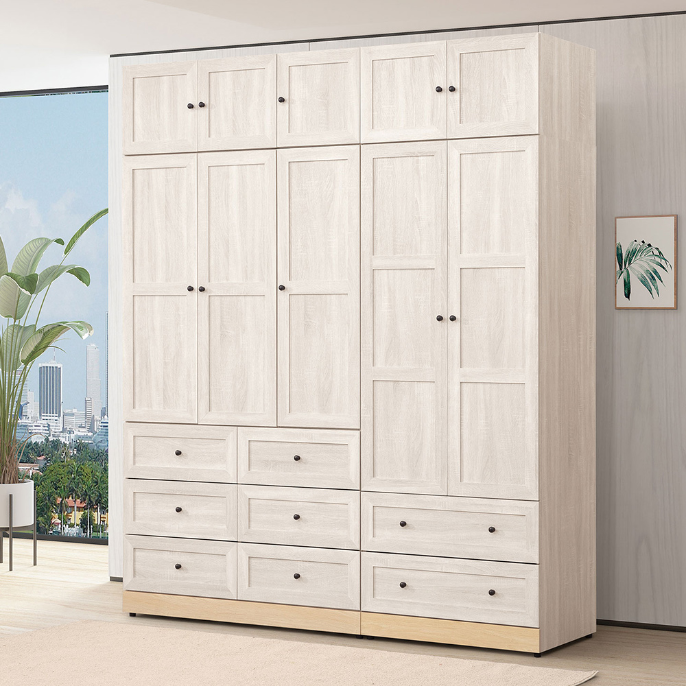 Bernice -珊卡6.6尺多功能收納加高型衣櫃組合(三門六抽+二門二抽+棉被收納櫃)
