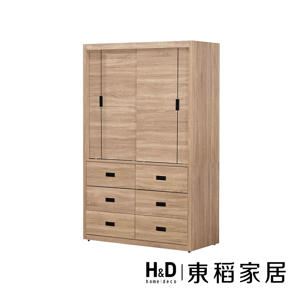H&D 東稻家居 六抽推門衣櫃4尺梧桐(TJS1-06080)