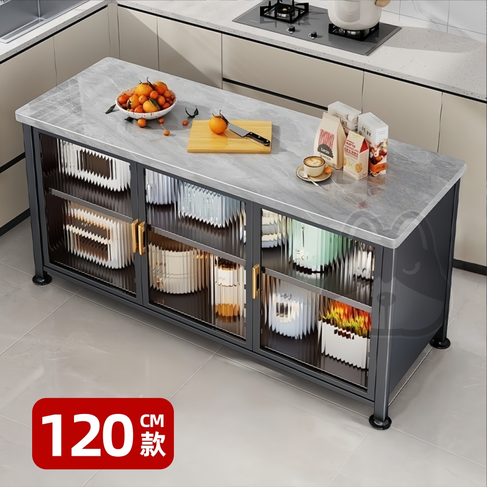 優品星球 岩板三層對開門餐廚櫃 120公分 PC 款(餐櫃 電器櫃 餐邊櫃 中島櫃 廚房置物櫃 置物櫃 收納櫃)