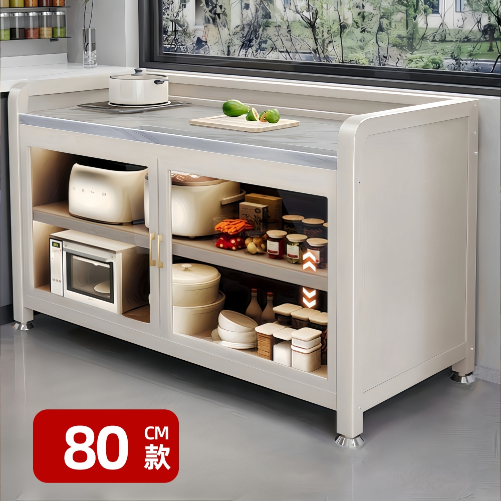 優品星球 岩板三層對開門餐廚櫃 80公分 護欄款(餐櫃 電器櫃 餐邊櫃 中島櫃 廚房櫃 置物櫃 收納櫃)