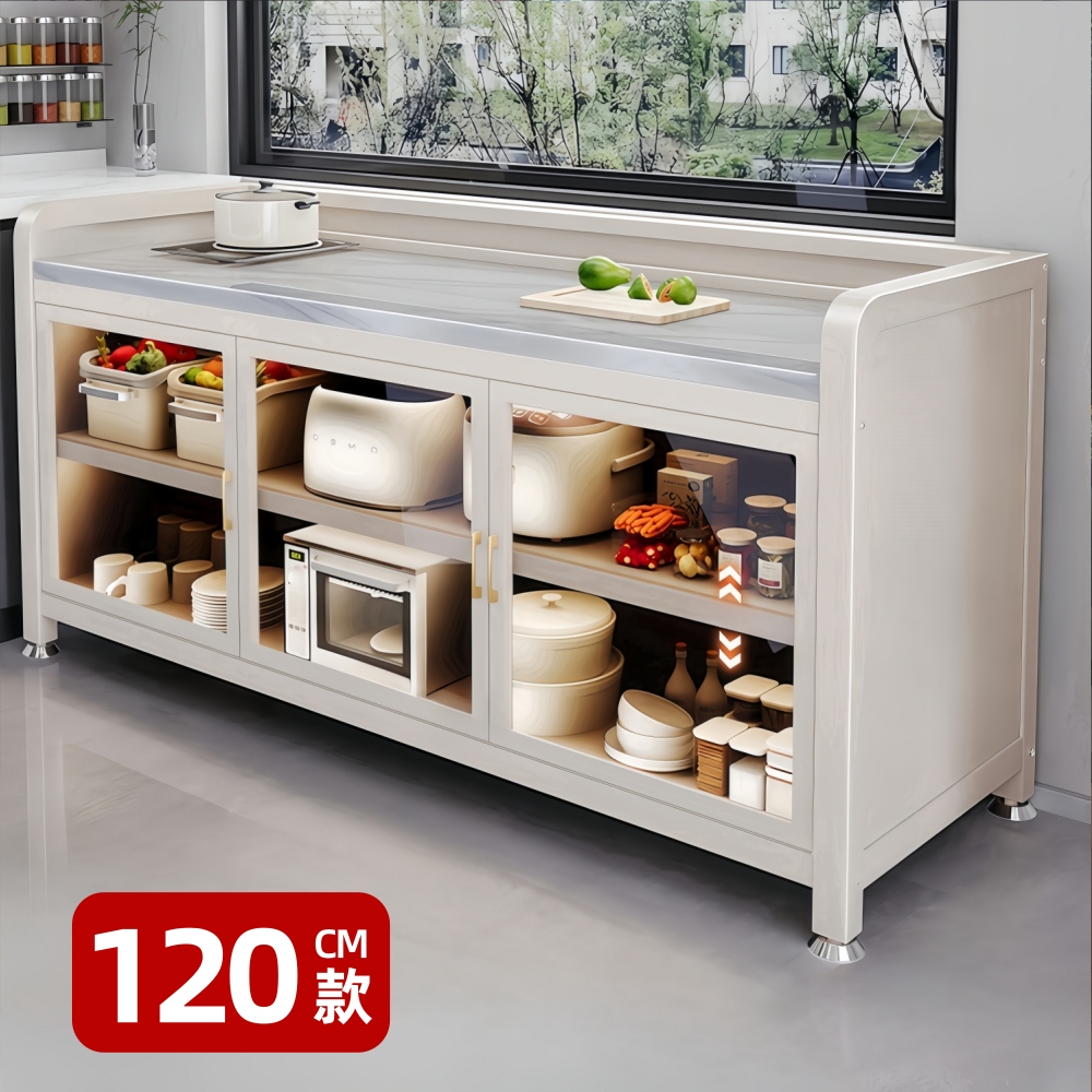 優品星球 岩板三層對開門餐廚櫃 120公分 護欄款(餐櫃 電器櫃 餐邊櫃 中島櫃 廚房櫃 置物櫃 收納櫃)