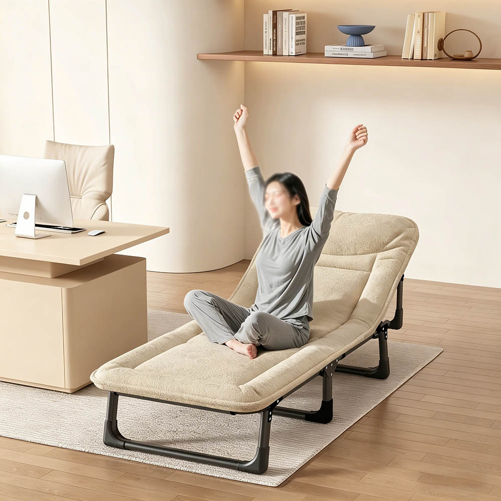 【木洸】家用簡易午休折疊躺椅170*56CM單人床-絨布淺灰色款+1.5米毛毯