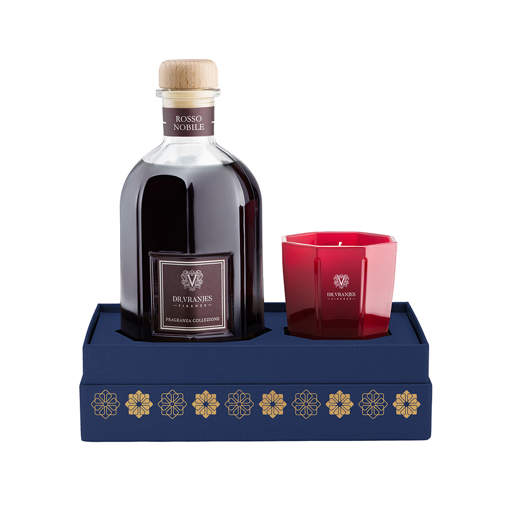北歐櫥窗 Dr. Vranjes Firenze Rosso Nobile 酒神葡萄釀 香氛瓶與蠟燭 藍金禮盒(250ml+80g 蠟燭)