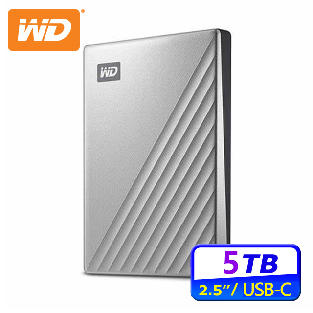 WD 威騰My Passport Ultra for mac USB-C 5TB 2.5吋行動硬碟(炫光銀