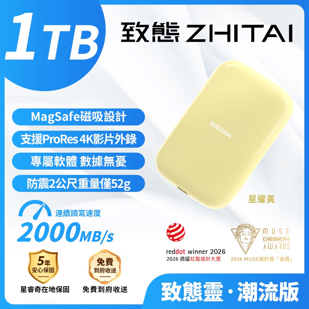 ZHITAI 致態致態1TB 磁吸式外接SSD 晨霧藍(讀2000MB/s Type-C Type-A