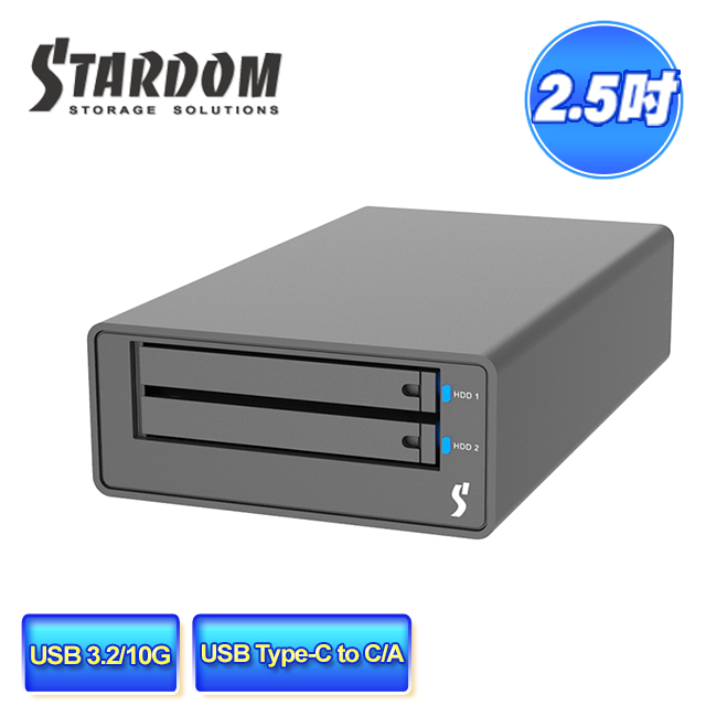 STARDOM MR2-BA31BP-B (黑色) USB3.2 Gen2 Type-C 2bay 磁碟陣列外接盒 / 可攜儲存