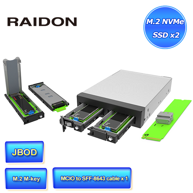 STARDOM RAIDON MiUM2776P+ 雙槽可熱插拔 M.2 NVMe SSD 內接式硬碟抽取盒組