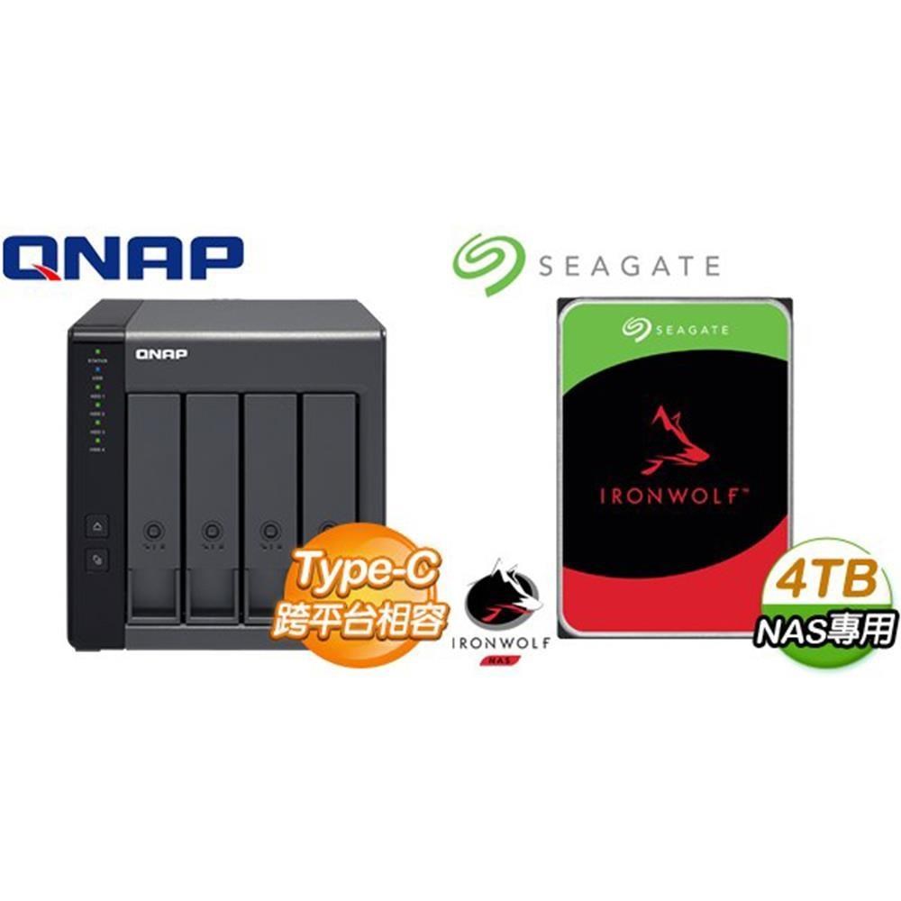 QNAP 威聯通 〈鈔省價〉TR-004 NAS 磁碟陣列外接盒+Seagate 那嘶狼 4TB NAS硬碟(X2)