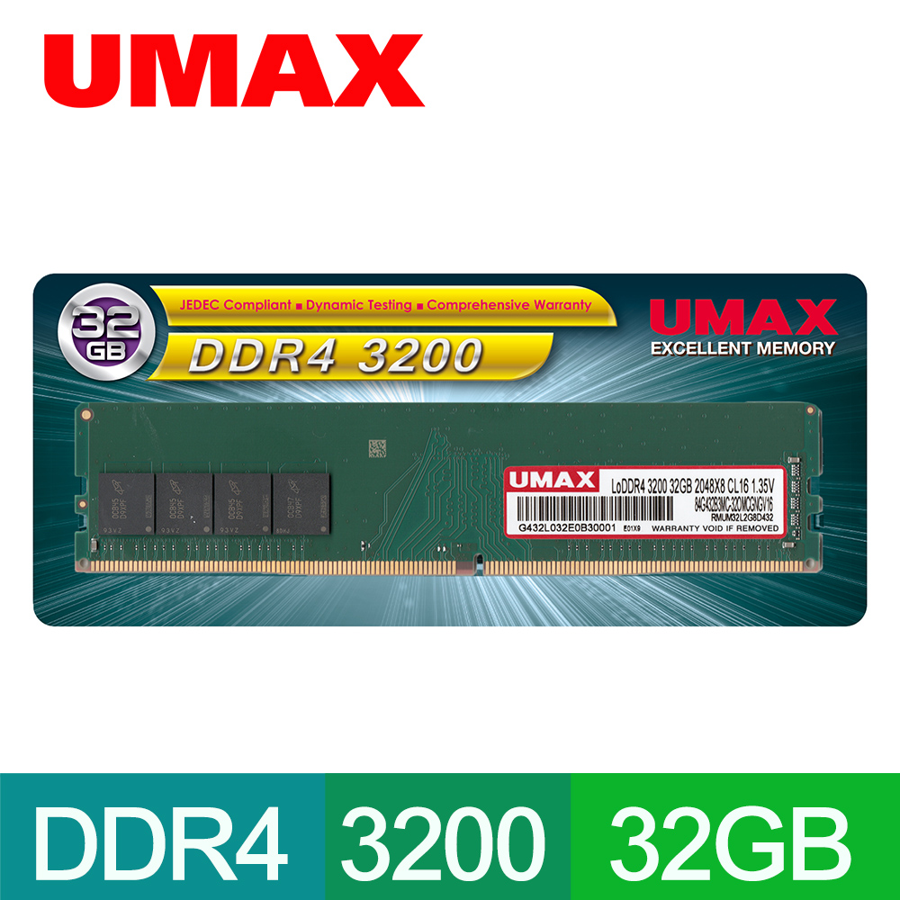 UMAX DDR4 3200 32GB 2048x8 桌上型記憶體