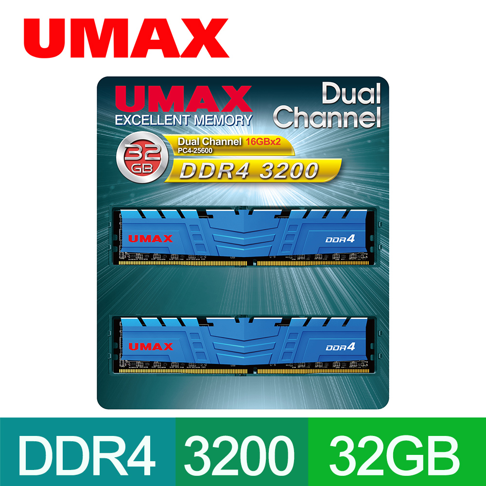 UMAX DDR4 3200 16GB (8G*2)含散熱片1024X8 桌上型記憶體- PChome 24h購物