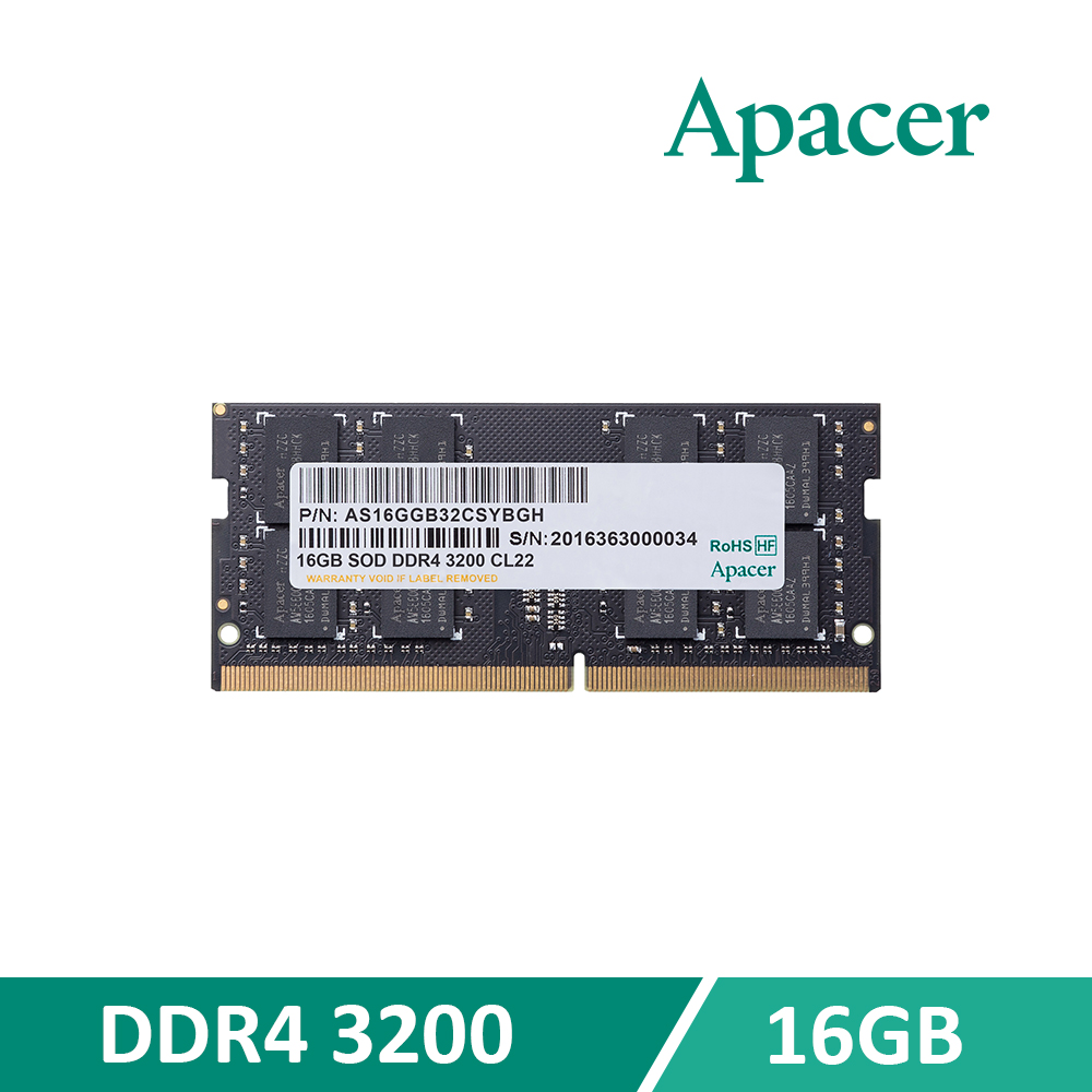 Apacer 宇瞻DDR4 3200 16GB 筆記型記憶體(1024*8) - PChome 24h購物