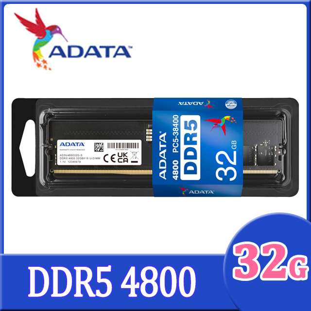 ADATA 威剛DDR5 4800 32GB 桌上型記憶體(AD5U480032G-S