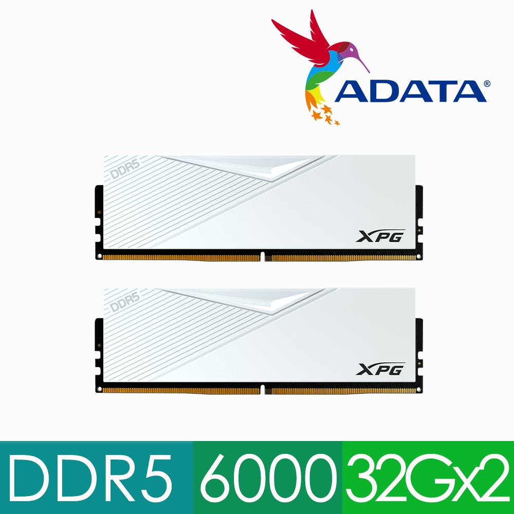 ADATA 威剛XPG Lancer DDR5 6000 64GB(32Gx2) 桌上型超頻記憶體(白色