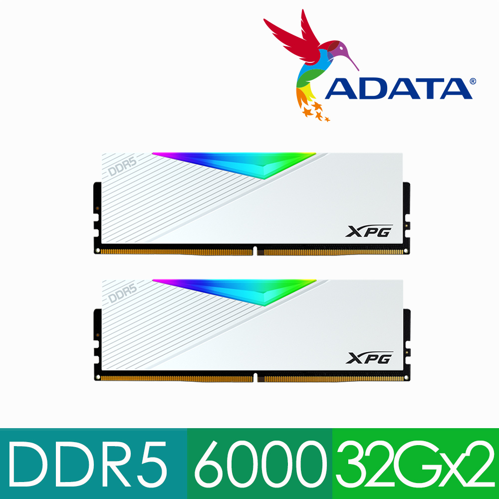 ADATA 威剛 XPG LANCER RGB DDR5 6000 64G (32GBx2) 電競桌上型記憶體 (白色)(AX5U6000C3032G-DCLARWH)