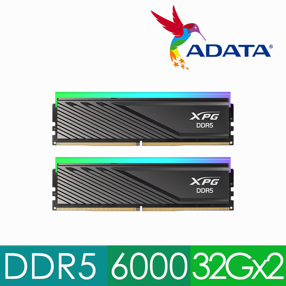 ADATA 威剛 Lancer Blade RGB DDR5 6000 64GB(32Gx2) 桌上型超頻記憶體 黑(AX5U6000C3032G-DTLABRBK)
