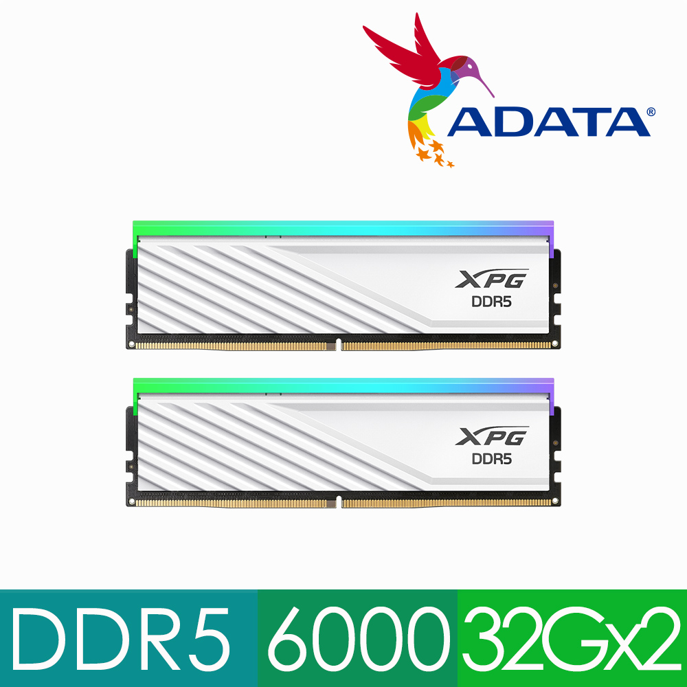 ADATA 威剛 Lancer Blade RGB DDR5 6000 64GB(32Gx2) 桌上型超頻記憶體 白 (AX5U6000C3032G-DTLABRWH)
