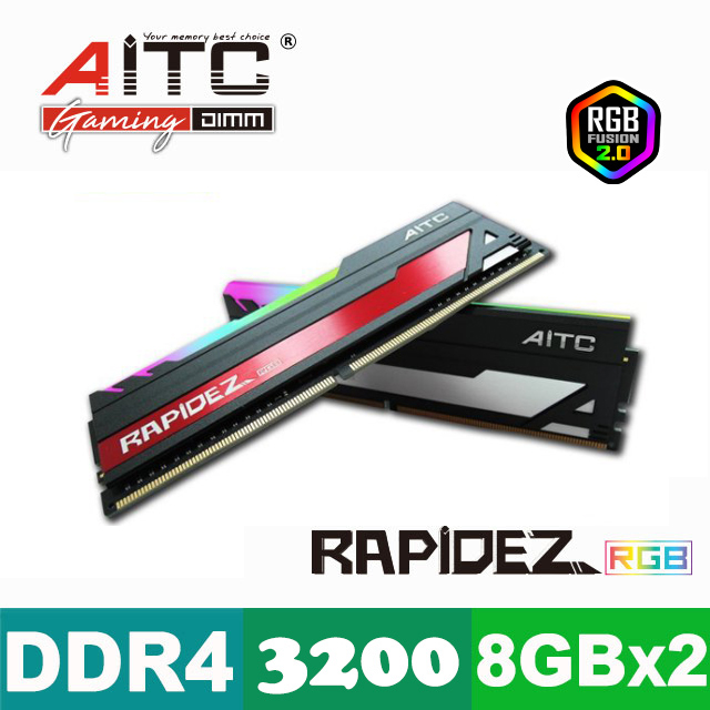 AITC 艾格 RAPiDEZ RGB DDR4 3200 16GB(8GBx2) UDIMM (雙通道) 桌上型記憶體