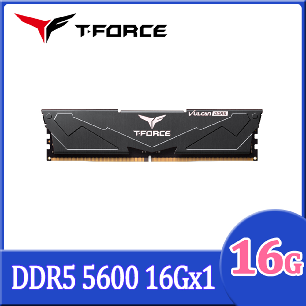 Team 十銓 電競T-FORCE VULCAN 火神系列 DDR5-5600 16GB CL36 黑色 桌上型超頻記憶體